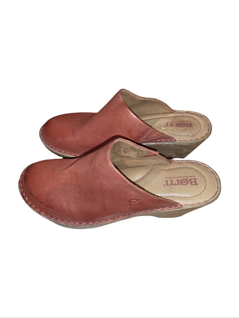 Born Natalie Leather Wedge Mules in Rusty Coral Womens Size 8 - Picture 3 of 9